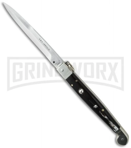 A.G.A. Campolin 12" Brazil Horn Sicilian Ring Pull Automatic Knife - Bayonet -Automatic Knives Shop 12 sicilian braz ring cm large