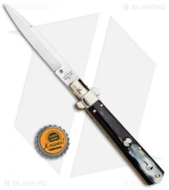 AGA Campolin 10" Frosolone Bayonet Stiletto Knife Brazilian Horn (4.5" Polish) -Automatic Knives Shop AGA Campolin 10in Brazilian Horn Frosolone Stiletto Auto Bayo GX 29289 jr bottlecap