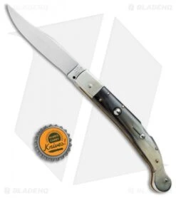 AGA Campolin 9" Sahara Italian Stiletto Lockback Auto Dark Horn (3.8" Mirror) -Automatic Knives Shop AGA Campolin 9in Shara Italian Stiletto LB Dark Horn Mirror BHQ 74050 jr bottlecap