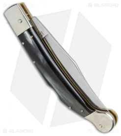 AGA Campolin 9" Sahara Italian Stiletto Lockback Auto Dark Horn (3.8" Mirror) -Automatic Knives Shop AGA Campolin 9in Shara Italian Stiletto LB Dark Horn Mirror BHQ 74050 jr side