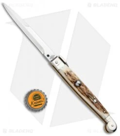 AGA Campolin 9" Sicilian Picklock Auto Sillito Knife Stag (4.1" Satin Bayo) -Automatic Knives Shop AGA Campolin 9in Sicilian Picklock Auto Stag Horn Satin Bayo BHQ 81940 jr bottlecap