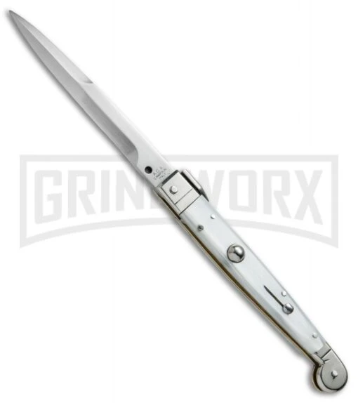 A.G.A. Campolin 9" Sicilian White Pearlex Picklock Automatic Knife - Bayonet -Automatic Knives Shop AGA Campolin 9in Sicilian White Pearlex Picklock Bayo BP 19446 jr large