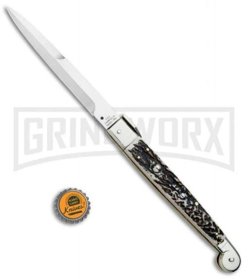 A.G.A. Campolin 12" Brazilian Stag Sicilian Picklock Automatic Knife - Bayonet -Automatic Knives Shop AGA Campolin Brazilian Stag Sicilian Picklock Bayo BP 16455 jr bottlecap large