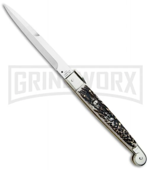 A.G.A. Campolin 12" Brazilian Stag Sicilian Picklock Automatic Knife - Bayonet -Automatic Knives Shop AGA Campolin Brazilian Stag Sicilian Picklock Bayo BP 16455 jr large