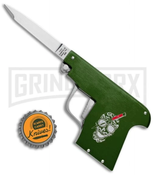 AGA Campolin Green Automatic Gun Knife - Satin Plain -Automatic Knives Shop AGA Campolin Gun Knife Auto Green Satin CEM PIS GREEN GX 33939 jr bottlecap large