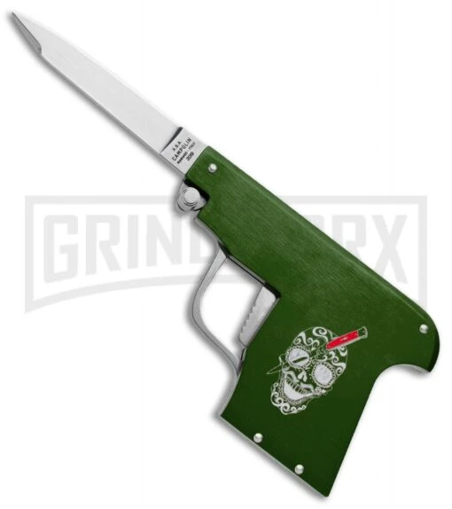 AGA Campolin Green Automatic Gun Knife - Satin Plain -Automatic Knives Shop AGA Campolin Gun Knife Auto Green Satin CEM PIS GREEN GX 33939 jr large