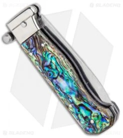 AGA Campolin Piccolo Italian Stiletto Automatic Knife Abalone (2.8" Satin) -Automatic Knives Shop AGA Campolin Piccolo Italian Stiletto Auto Abalone Satin BHQ 92868 jr side