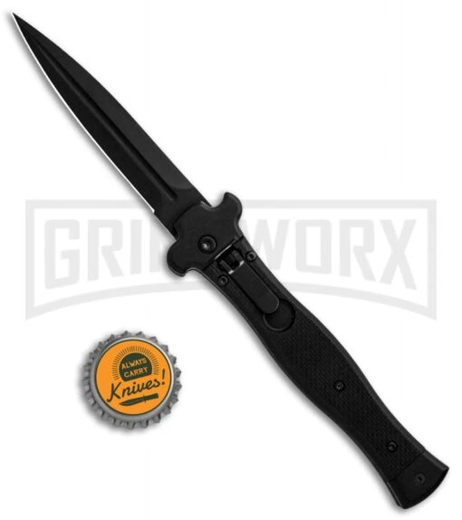 AGA Campolin Zero SWAT G-10 Leverlock Automatic Knife - Dagger Black Plain -Automatic Knives Shop AGA Campolin Zero Black G 10 LL Dagger Swat BP 30460 jr bottlecap large