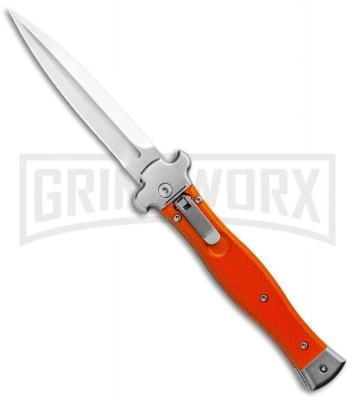 AGA Campolin Zero Orange G-10 Leverlock Automatic Knife - Dagger Satin Plain -Automatic Knives Shop AGA Campolin Zero Dagger Leverlock Auto Orange G 10 Satin AGA01O SD BHQ 94617 jr large