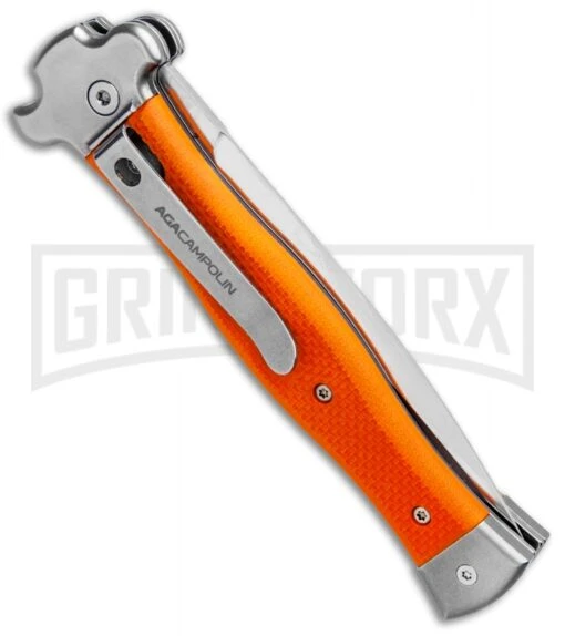 AGA Campolin Zero Orange G-10 Leverlock Automatic Knife - Dagger Satin Plain -Automatic Knives Shop AGA Campolin Zero Dagger Leverlock Auto Orange G 10 Satin AGA01O SD BHQ 94617 jr side large