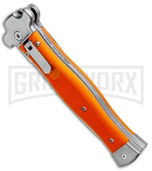 AGA Campolin Zero Orange G-10 Leverlock Automatic Knife - Dagger Satin Plain -Automatic Knives Shop AGA Campolin Zero Dagger Leverlock Auto Orange G 10 Satin AGA01O SD BHQ 94617 jr spine large