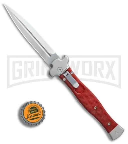 AGA Campolin Zero Red G-10 Leverlock Automatic Knife - Dagger Stonewash Plain -Automatic Knives Shop AGA Campolin Zero Dagger red G10 sw BHQ 74036 jr bottlecap large