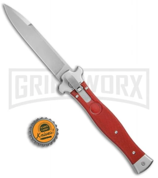 AGA Campolin Zero Red G-10 Leverlock Automatic Knife - Bayonet Stonewash Plain -Automatic Knives Shop AGA Campolin Zero G 10 Red SW AGA01R SWB BP 20046 jr bottlecap large