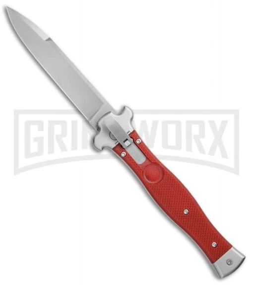 AGA Campolin Zero Red G-10 Leverlock Automatic Knife - Bayonet Stonewash Plain -Automatic Knives Shop AGA Campolin Zero G 10 Red SW AGA01R SWB BP 20046 jr large