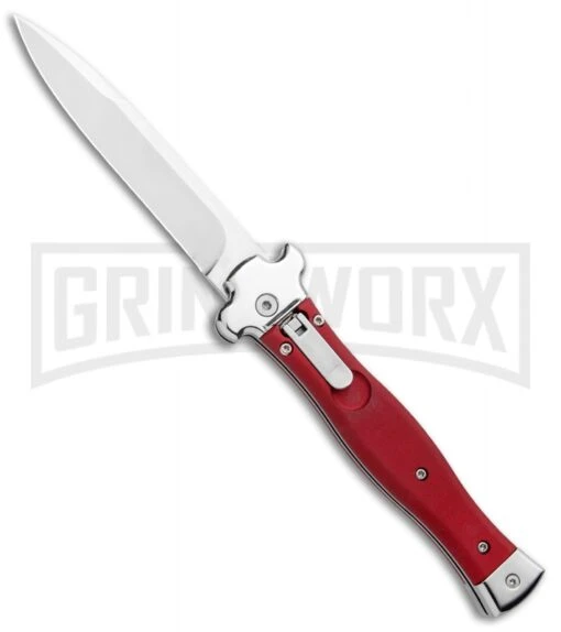 AGA Campolin Zero Red Aluminum Leverlock Automatic Knife - Bayonet Tumbled Plain -Automatic Knives Shop AGA Campolin Zero Italian LL Auto Red Aluminum Tumbled BHQ 95350 jr large