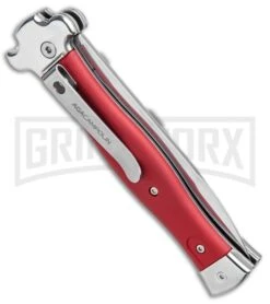 AGA Campolin Zero Red Aluminum Leverlock Automatic Knife - Bayonet Tumbled Plain -Automatic Knives Shop AGA Campolin Zero Italian LL Auto Red Aluminum Tumbled BHQ 95350 jr side large