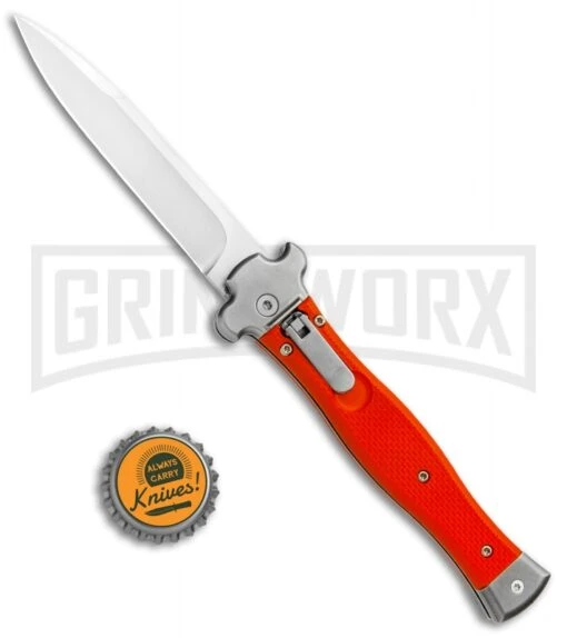 AGA Campolin Zero Orange G-10 Leverlock Automatic Knife - Bayo Satin Plain -Automatic Knives Shop AGA Campolin Zero Orange G 10 LL Bayo Satin GX 19715 jr bottlecap large