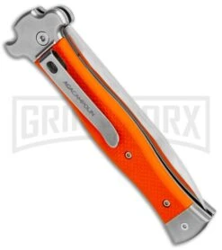 AGA Campolin Zero Orange G-10 Leverlock Automatic Knife - Bayo Satin Plain -Automatic Knives Shop AGA Campolin Zero Orange G 10 LL Bayo Satin GX 19715 jr side large