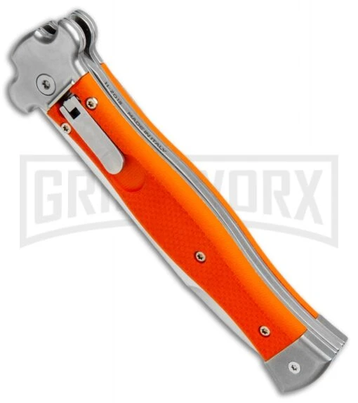 AGA Campolin Zero Orange G-10 Leverlock Automatic Knife - Bayo Satin Plain -Automatic Knives Shop AGA Campolin Zero Orange G 10 LL Bayo Satin GX 19715 jr spine large