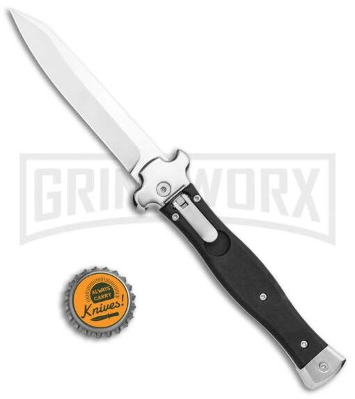 AGA Campolin Zero Smooth Black G-10 Leverlock Auto Knife - Reverse Tanto Plain -Automatic Knives Shop AGA Campolin Zero Reverse Tanto LL Black G 10 Satin BHQ 117113 jr bottlecap large