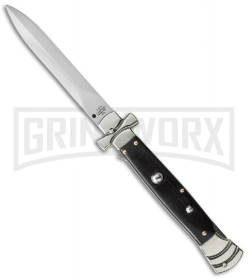 A.G.A. Campolin 9" Maltese Cross Stiletto Ebony Wood Automatic Knife - Dagger -Automatic Knives Shop aga 9in maltese ebony dagger cm large