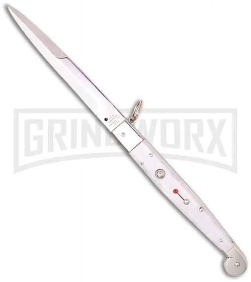 A.G.A. Campolin 9" Sicilian Ring Pull White Pearlex Automatic Knife - Bayonet -Automatic Knives Shop aga campolin sicilian ring pull white pearlex large